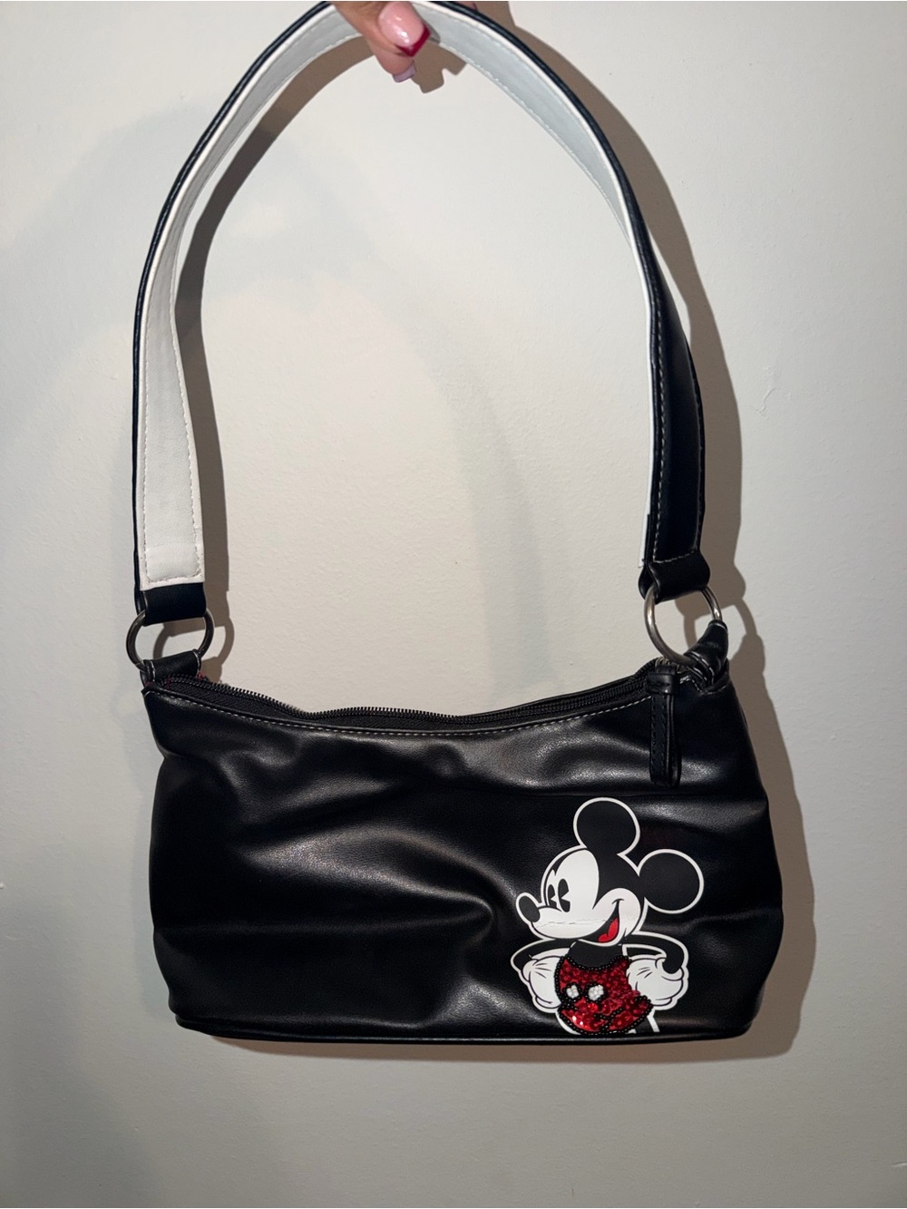 Black Mickey Mouse Shoulder Bag with Sequin Heart